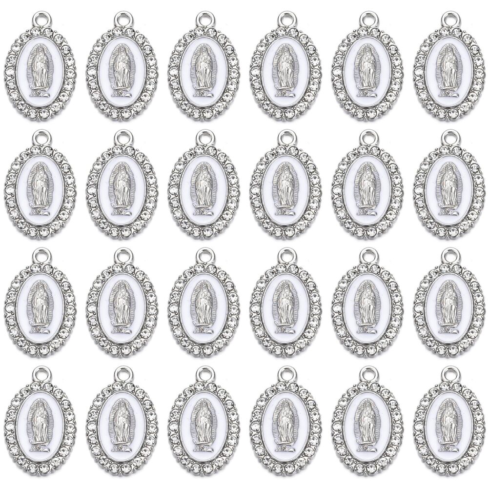 5877 60pcs Virgin Mary Charms Medal Enamel Alloy Rhinestones Our Lady of